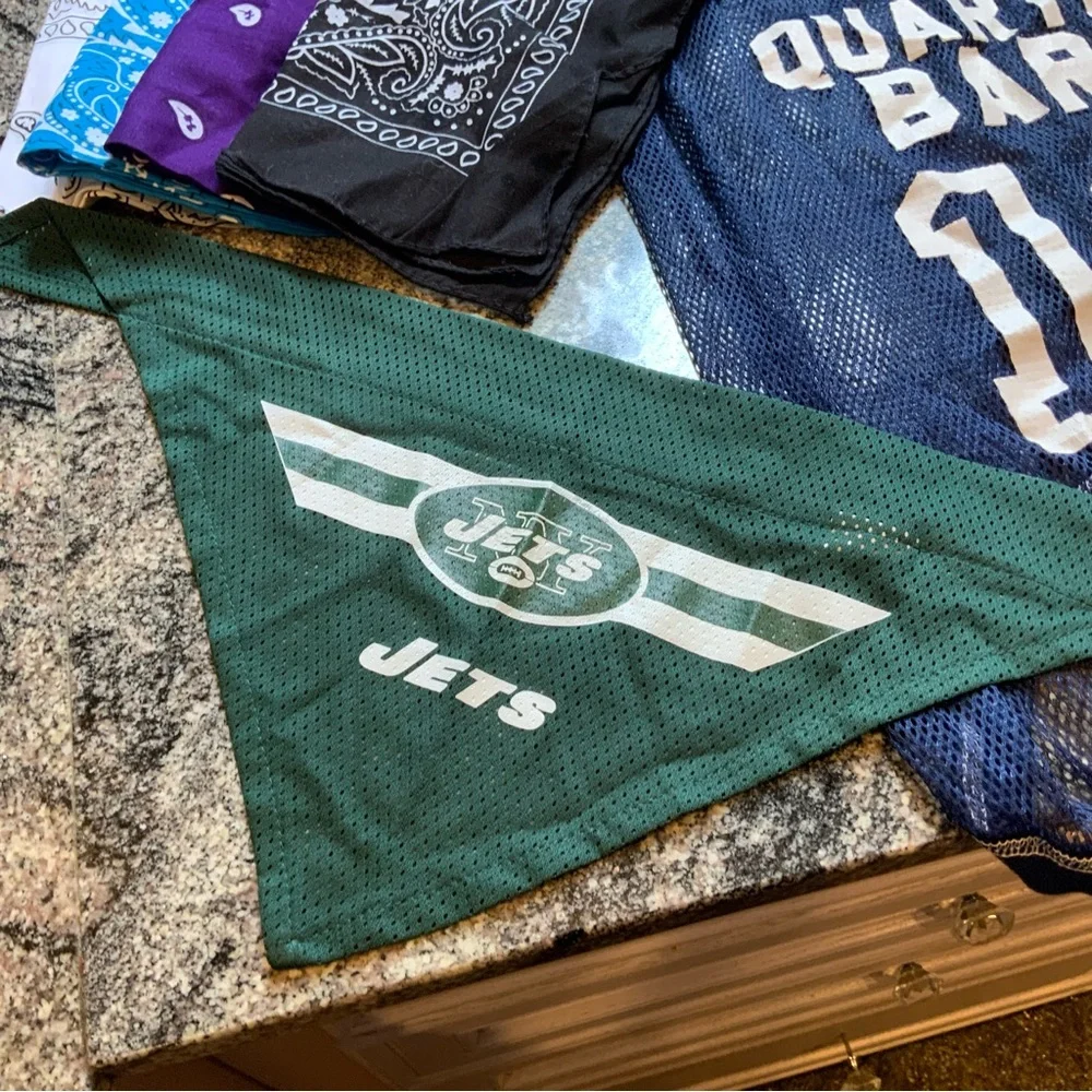 Dog Bundle, Jets Bandana. Blue Dog Jersey, Dog/cat socks set of 3, 4 Bandana’s